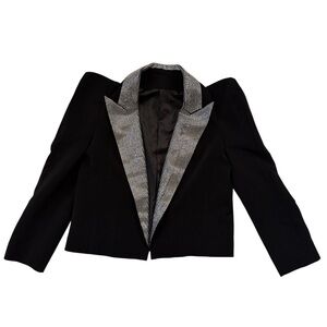 Kate Hewko Rhinestone Lapel Cropped Blazer Black Military Jacket